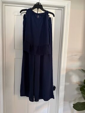 Navy Sleeveless Ruffled Peplum Dress - Unbranded